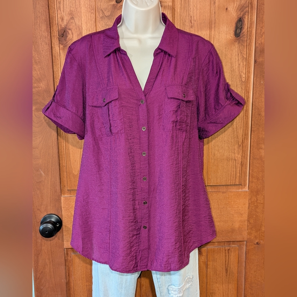 Dressbarn Rich‎ Purple Button-Down Shirt